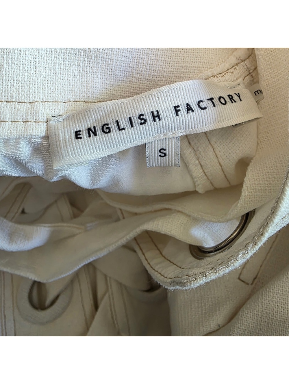 English Factory Women’s Small Cream Laced Up Puffed Sleeve Mini Dress - Picture 3 of 3